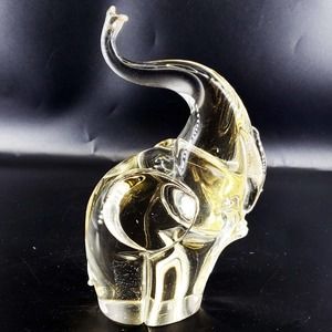 Studio Art Glass Hand Blown clear happy elephant figurine paperweight polished